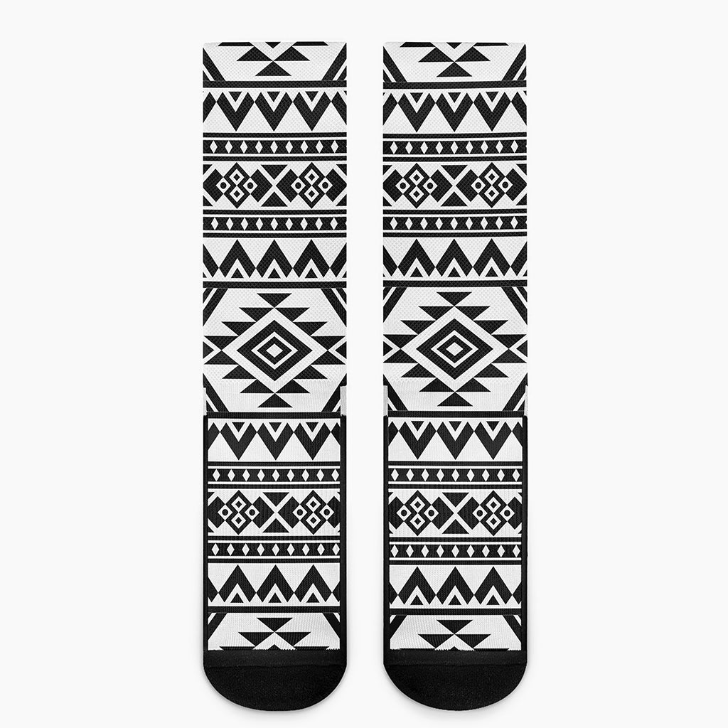 White And Black Aztec Pattern Print Crew Socks