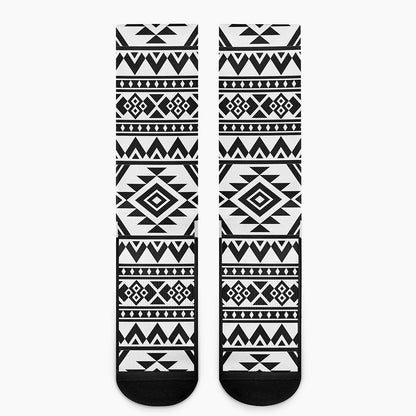 White And Black Aztec Pattern Print Crew Socks