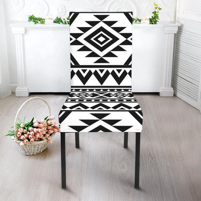 White And Black Aztec Pattern Print Dining Chair Slipcover