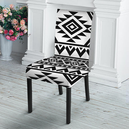 White And Black Aztec Pattern Print Dining Chair Slipcover