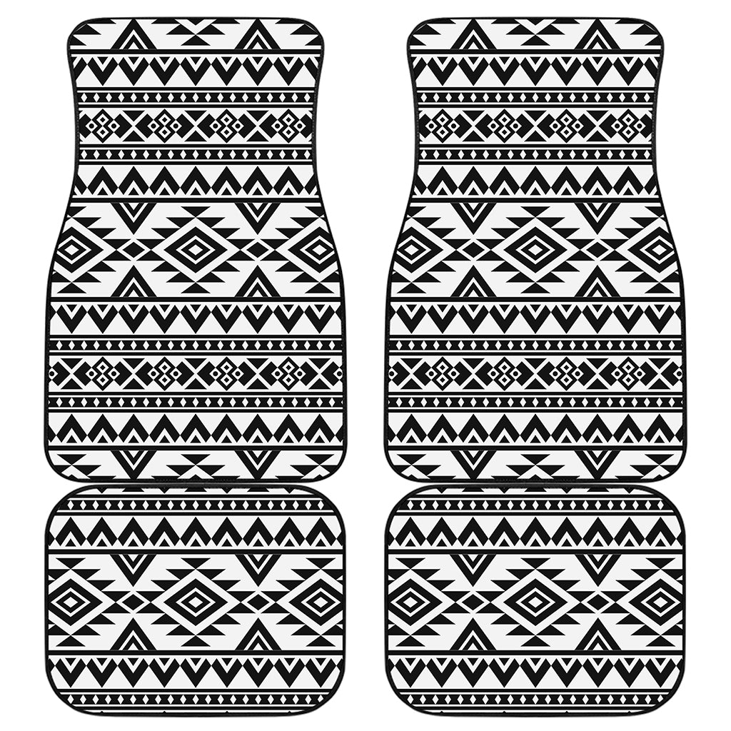 White And Black Aztec Pattern Print Front and Back Car Floor Mats