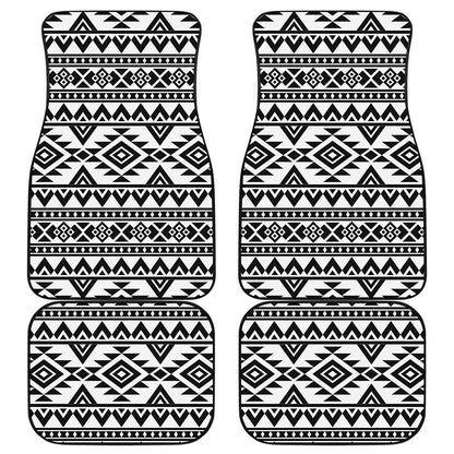 White And Black Aztec Pattern Print Front and Back Car Floor Mats