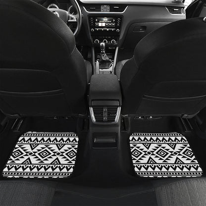White And Black Aztec Pattern Print Front and Back Car Floor Mats
