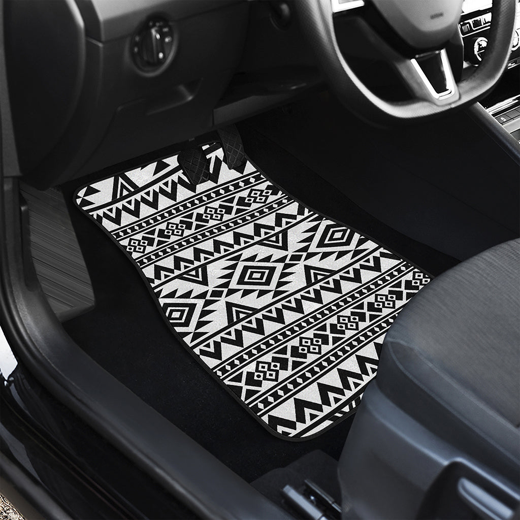 White And Black Aztec Pattern Print Front and Back Car Floor Mats