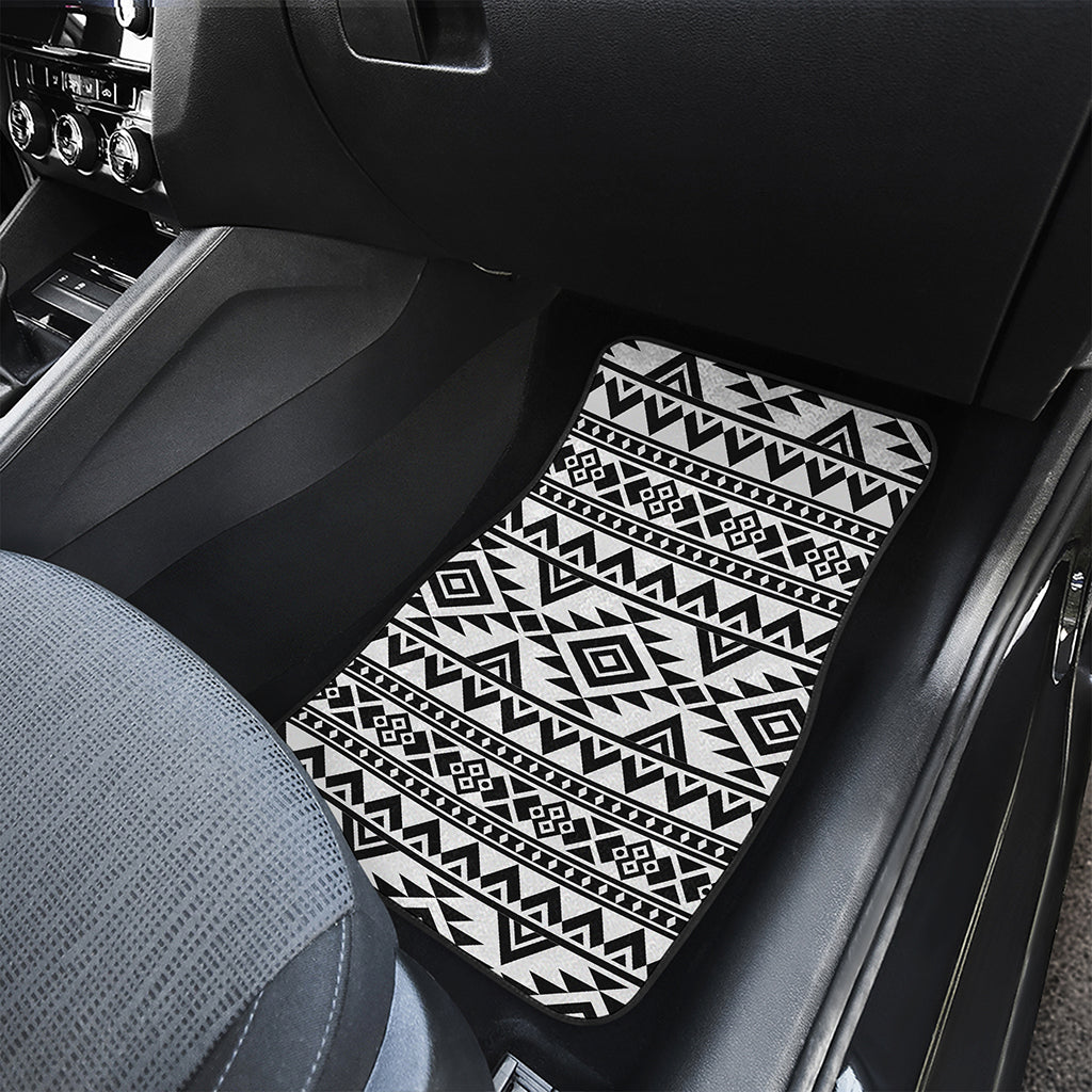 White And Black Aztec Pattern Print Front and Back Car Floor Mats