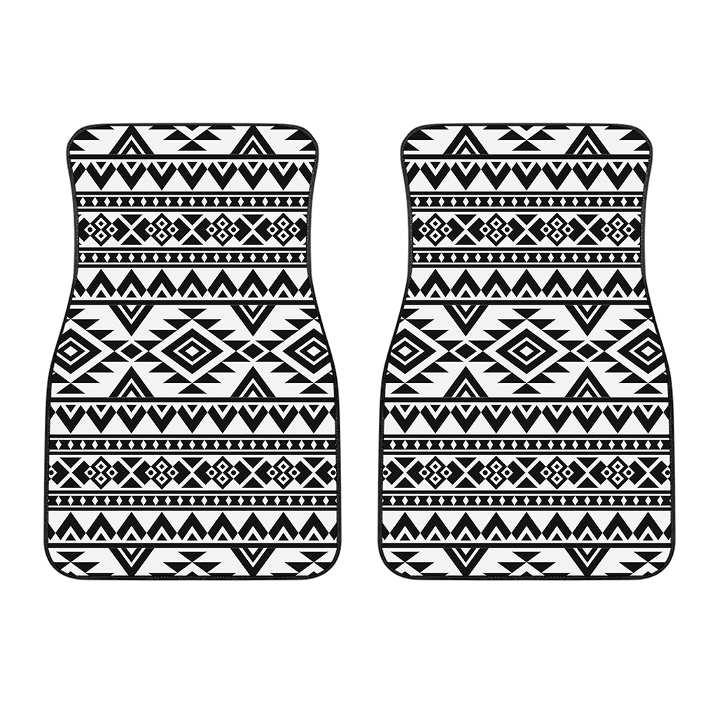 White And Black Aztec Pattern Print Front Car Floor Mats