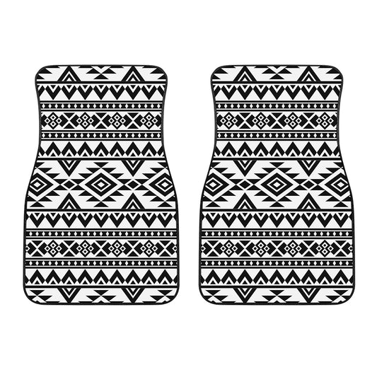 White And Black Aztec Pattern Print Front Car Floor Mats