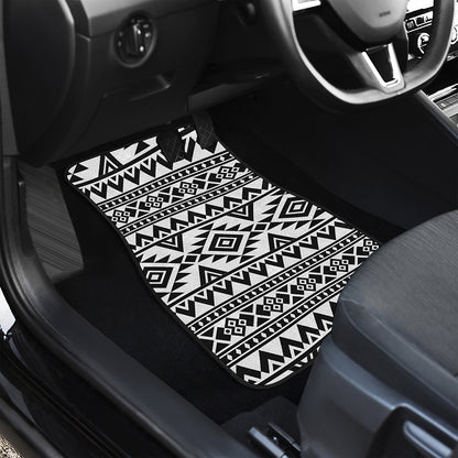 White And Black Aztec Pattern Print Front Car Floor Mats