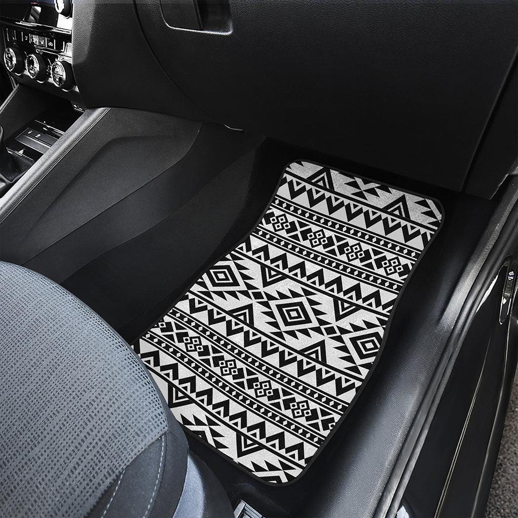 White And Black Aztec Pattern Print Front Car Floor Mats