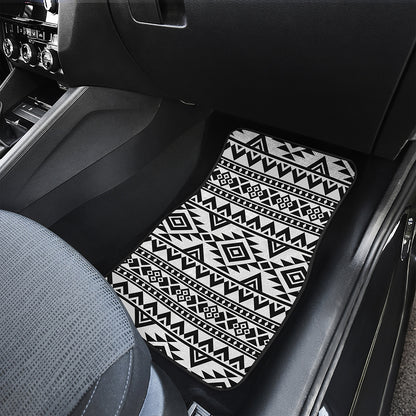 White And Black Aztec Pattern Print Front Car Floor Mats