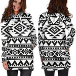 White And Black Aztec Pattern Print Hoodie Dress GearFrost