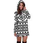 White And Black Aztec Pattern Print Hoodie Dress GearFrost