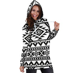 White And Black Aztec Pattern Print Hoodie Dress GearFrost