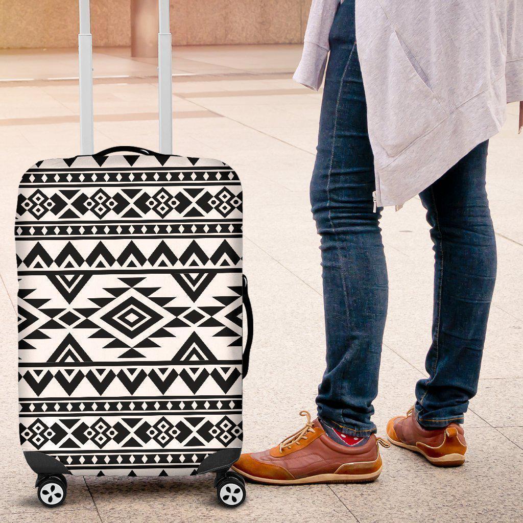 White And Black Aztec Pattern Print Luggage Cover GearFrost