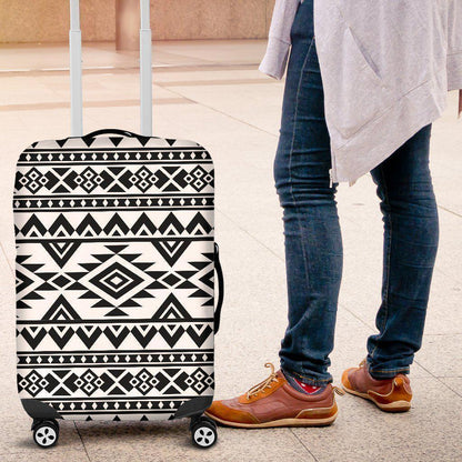 White And Black Aztec Pattern Print Luggage Cover GearFrost