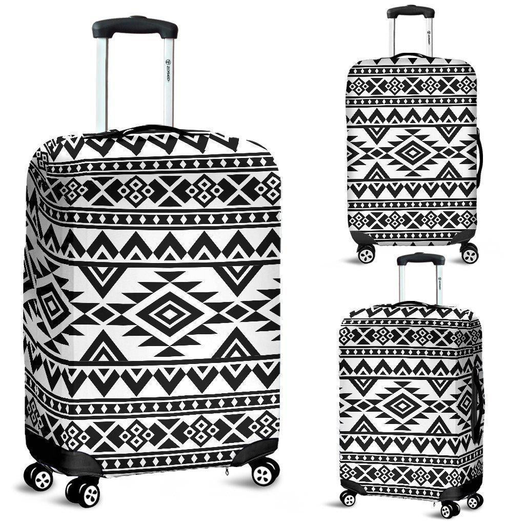 White And Black Aztec Pattern Print Luggage Cover GearFrost