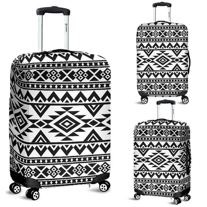 White And Black Aztec Pattern Print Luggage Cover GearFrost