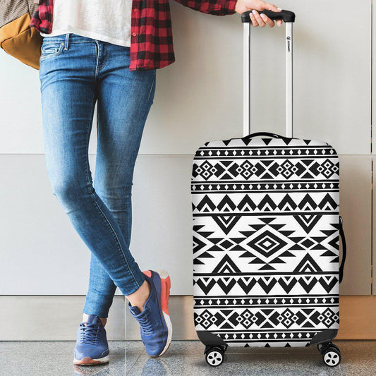 White And Black Aztec Pattern Print Luggage Cover GearFrost