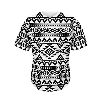 White And Black Aztec Pattern Print Men's Baseball Jersey