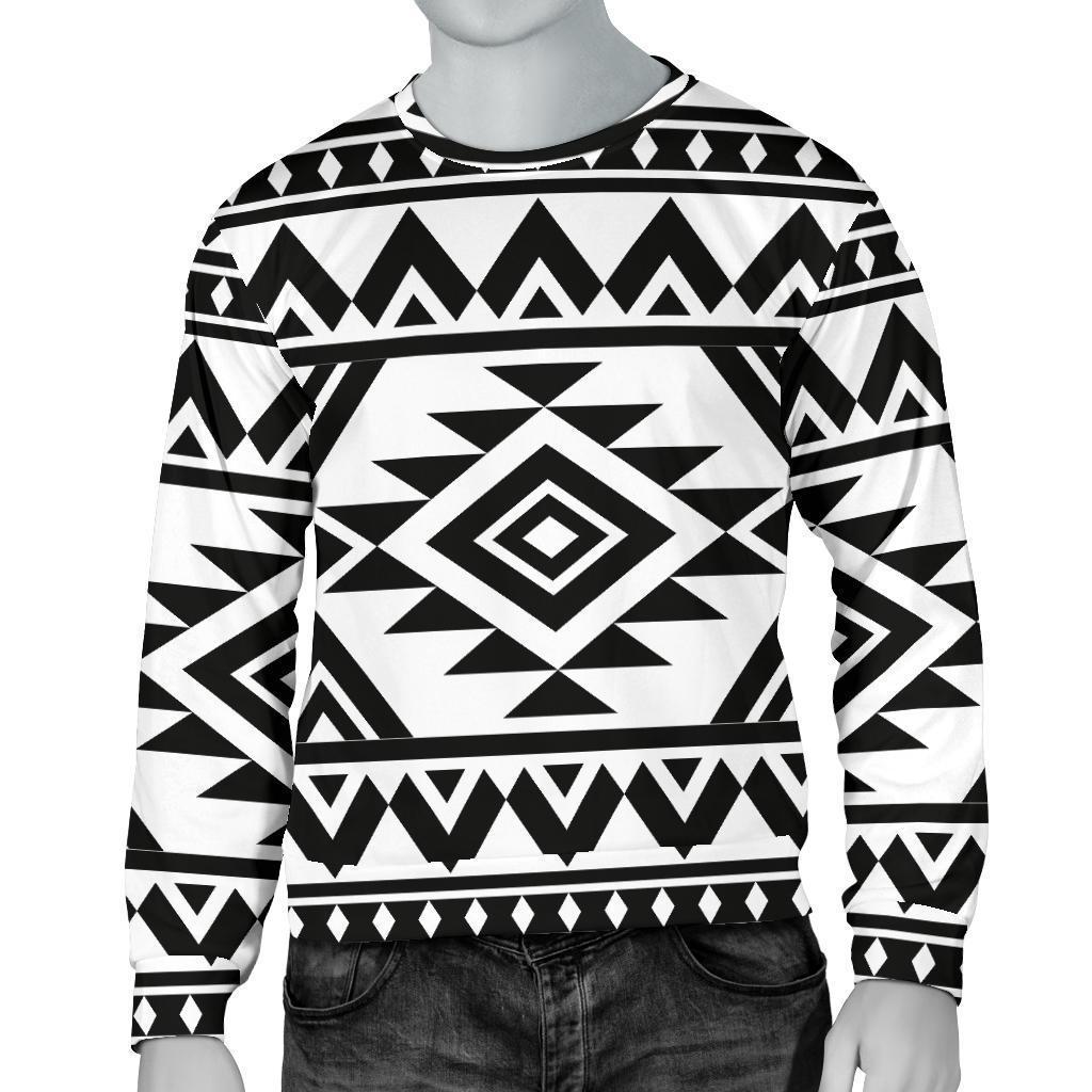 White And Black Aztec Pattern Print Men's Crewneck Sweatshirt GearFrost