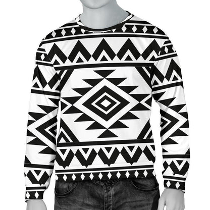 White And Black Aztec Pattern Print Men's Crewneck Sweatshirt GearFrost