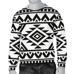 White And Black Aztec Pattern Print Men's Crewneck Sweatshirt GearFrost