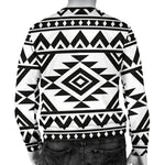 White And Black Aztec Pattern Print Men's Crewneck Sweatshirt GearFrost