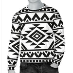 White And Black Aztec Pattern Print Men's Crewneck Sweatshirt GearFrost