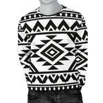 White And Black Aztec Pattern Print Men's Crewneck Sweatshirt GearFrost