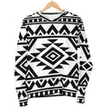White And Black Aztec Pattern Print Men's Crewneck Sweatshirt