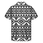 White And Black Aztec Pattern Print Men's Short Sleeve Shirt