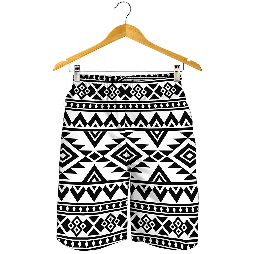 White And Black Aztec Pattern Print Men's Shorts