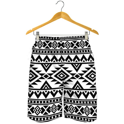 White And Black Aztec Pattern Print Men's Shorts