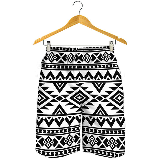 White And Black Aztec Pattern Print Men's Shorts