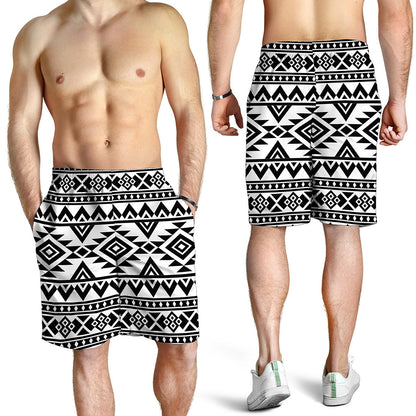 White And Black Aztec Pattern Print Men's Shorts