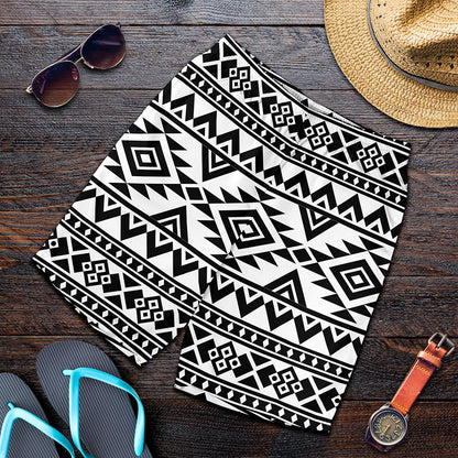 White And Black Aztec Pattern Print Men's Shorts