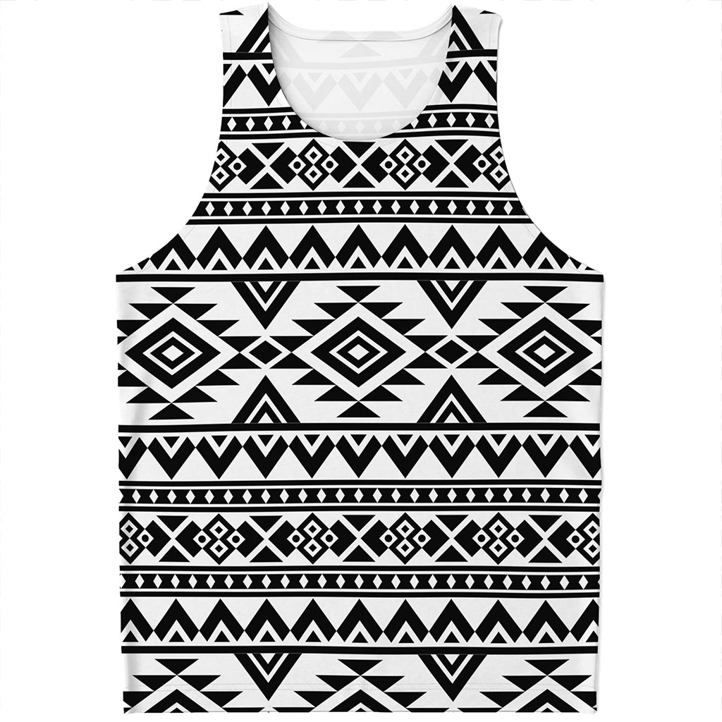White And Black Aztec Pattern Print Men's Tank Top