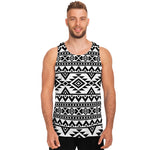 White And Black Aztec Pattern Print Men's Tank Top