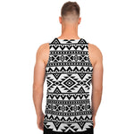 White And Black Aztec Pattern Print Men's Tank Top