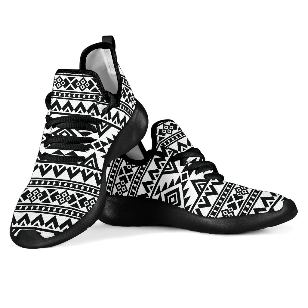 White And Black Aztec Pattern Print Mesh Knit Shoes GearFrost