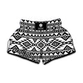 White And Black Aztec Pattern Print Muay Thai Boxing Shorts