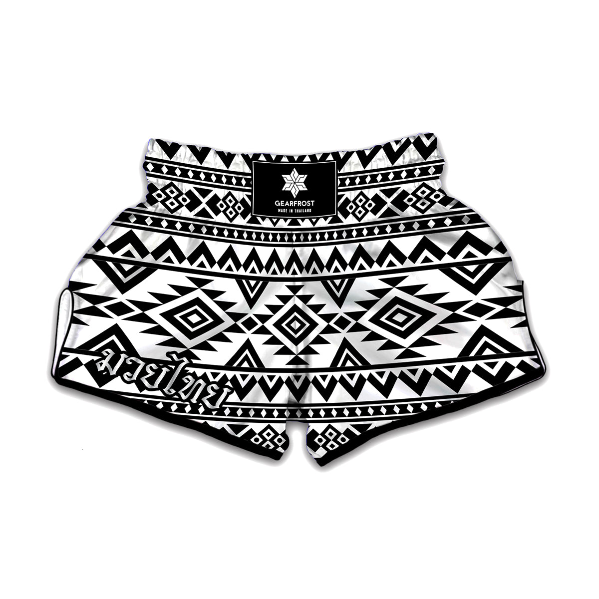White And Black Aztec Pattern Print Muay Thai Boxing Shorts