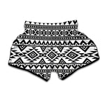 White And Black Aztec Pattern Print Muay Thai Boxing Shorts