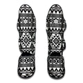 White And Black Aztec Pattern Print Muay Thai Shin Guards