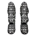 White And Black Aztec Pattern Print Muay Thai Shin Guard