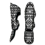 White And Black Aztec Pattern Print Muay Thai Shin Guard