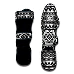 White And Black Aztec Pattern Print Muay Thai Shin Guard