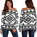 White And Black Aztec Pattern Print Off The Shoulder Sweatshirt