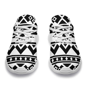 White And Black Aztec Pattern Print Sport Shoes GearFrost