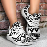 White And Black Aztec Pattern Print Sport Shoes GearFrost